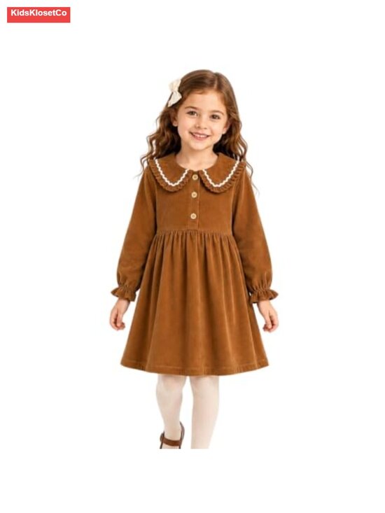 Other - Girls Corduroy Dress Long Sleeve Cotton Peter Pan Collar Button